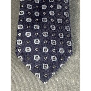 CANALI Mens Tie Navy Blue 100% Silk Jacquard Medallion Made in Italy 60" X 3.25"